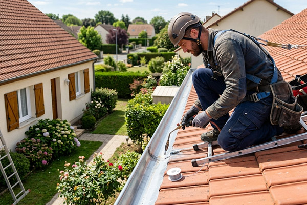 Pose d'éléments de zinguerie sur-mesure et installation de gouttière en zinc pour évacuation des eaux pluviales